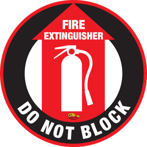 Fire Extinguisher Do Not Block, Mighty Line Floor Sign, Industrial Strength, 12" Wide