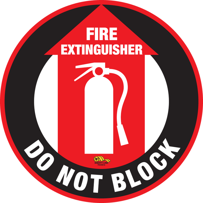 Extintor de incendios No bloquear, señal de suelo de la línea Mighty, resistencia industrial, 12