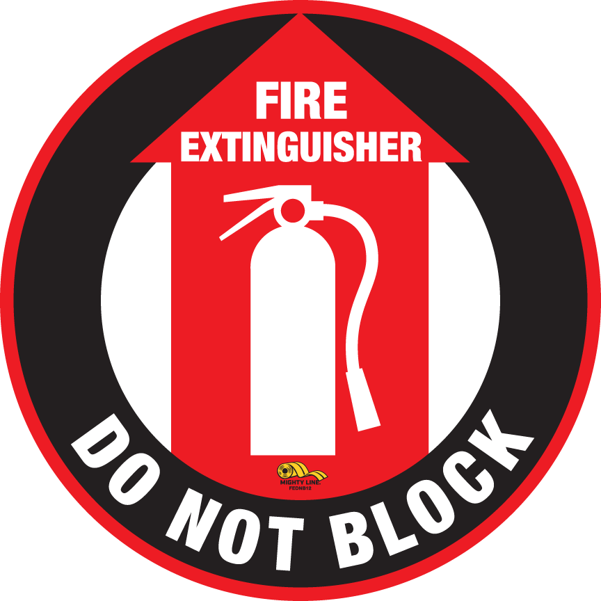 Extintor de incendios No bloquear, señal de suelo de la línea Mighty, resistencia industrial, 12