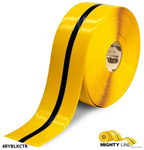 Mighty Line 4" Yellow Tape with Black Center Line - 100' Roll