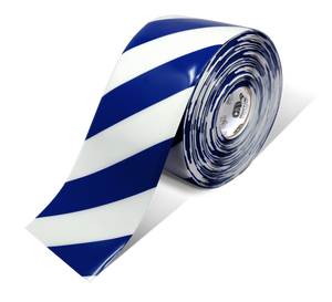 Mighty Line 6" White Tape with Blue Chevrons - 100' Roll