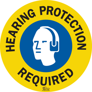 Blue Hearing Protection Required, 12" Mighty Line Floor Sign