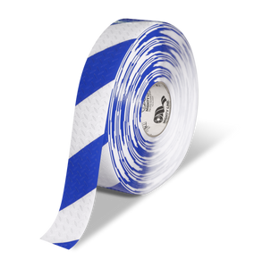 Mighty Line 2" Anti-Slip White and Blue Diagonal Color Floor Tape - MIGHTY TAC - 100' Roll