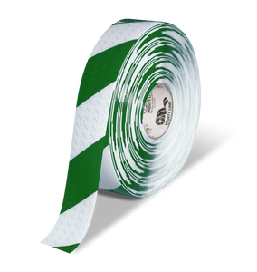 Mighty Line 2" Anti-Slip White and Green Diagonal Color Floor Tape - MIGHTY TAC - 100' Roll