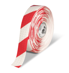 Mighty Line 2" Anti-Slip White and Red Diagonal Color Floor Tape - MIGHTY TAC - 100' Roll