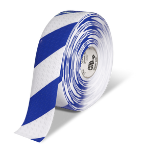 Mighty Line 3" Anti-Slip White and Blue Diagonal Color Floor Tape - MIGHTY TAC - 100' Roll