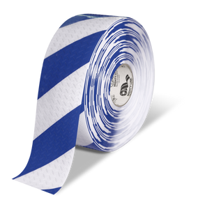 Mighty Line 4" Anti-Slip White and Blue Diagonal Color Floor Tape - MIGHTY TAC - 100' Roll