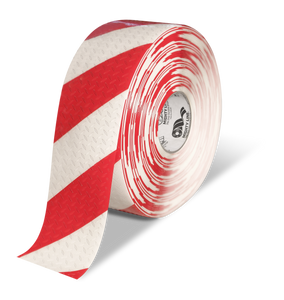 Mighty Line 4" Anti-Slip White and Red Diagonal Color Floor Tape - MIGHTY TAC - 100' Roll