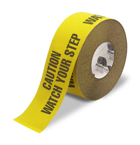 Mighty Line 3" Yellow Caution Antislip Tape, 60' Roll, CAUTION WATCH YOUR STEP printed tape