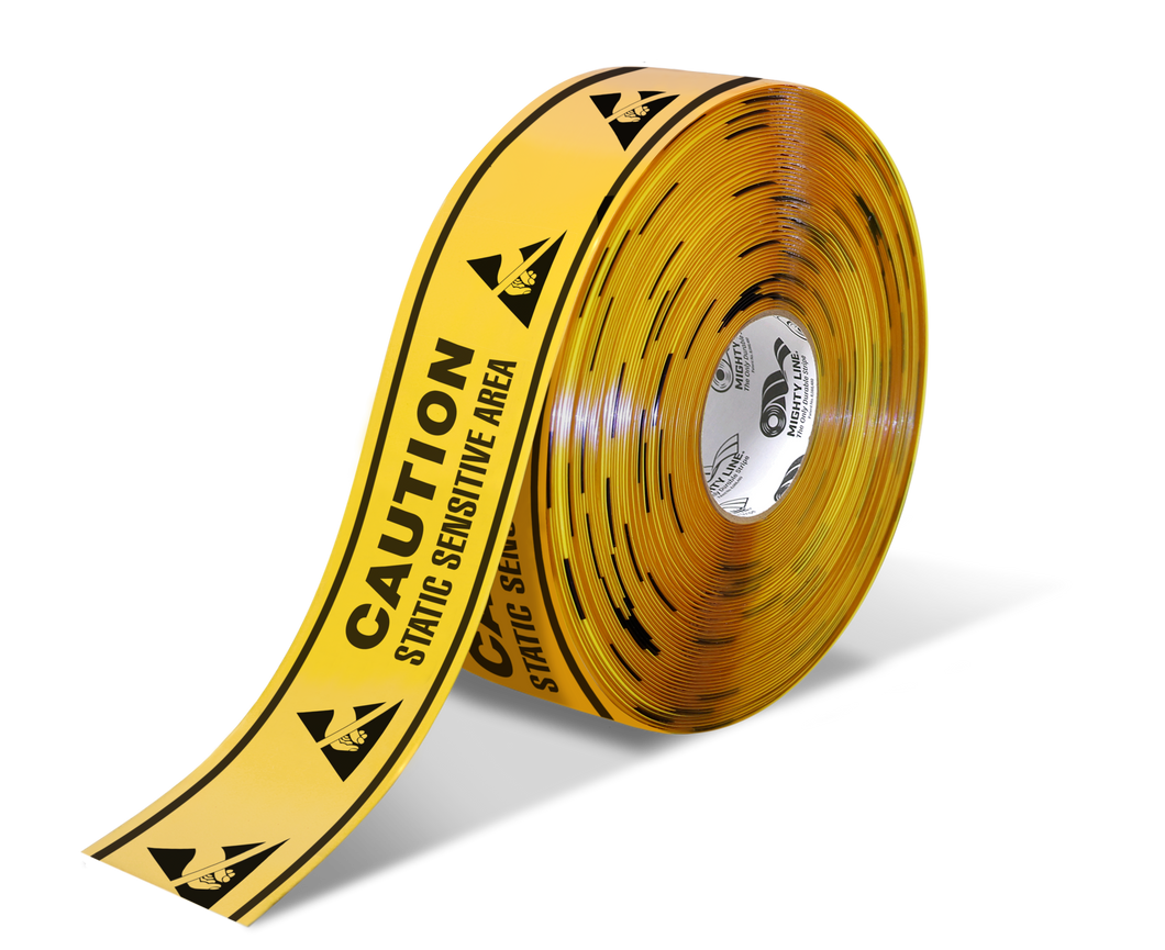 CAUTION STATIC SENSITIVE AREA Mighty Line Repeating Message Floor Tape, 3