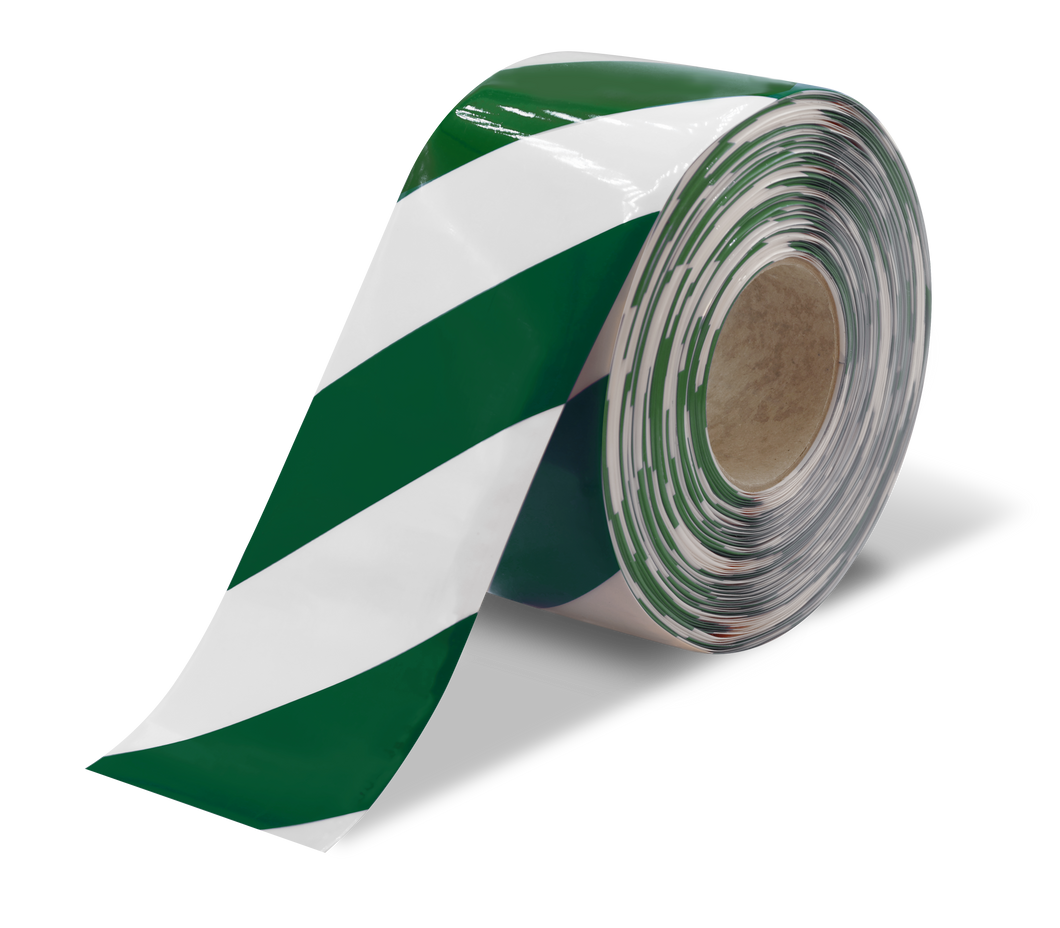 Green and White Ultra Durable Chevron/Hazard 30 MIL Floor Tape, 4