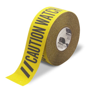 Mighty Line 3" Yellow Caution Antislip Tape, 60' Roll, CAUTION WATCH YOUR STEP with dashes printed tape