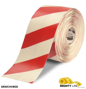 Mighty Line 6" White Tape with Red Chevrons - 100' Roll