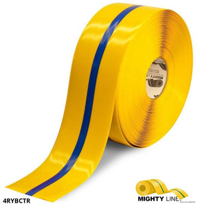 Mighty Line 4" Yellow Tape with Blue Center Line - 100' Roll