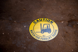 Caution Watch For Forklift Traffic, Mighty Line Floor Sign, Industrial Strength, 16" Wide