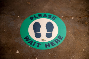 Please Wait Here Social Distancing Floor Sign, Peel and Stick 12 inch Wide
