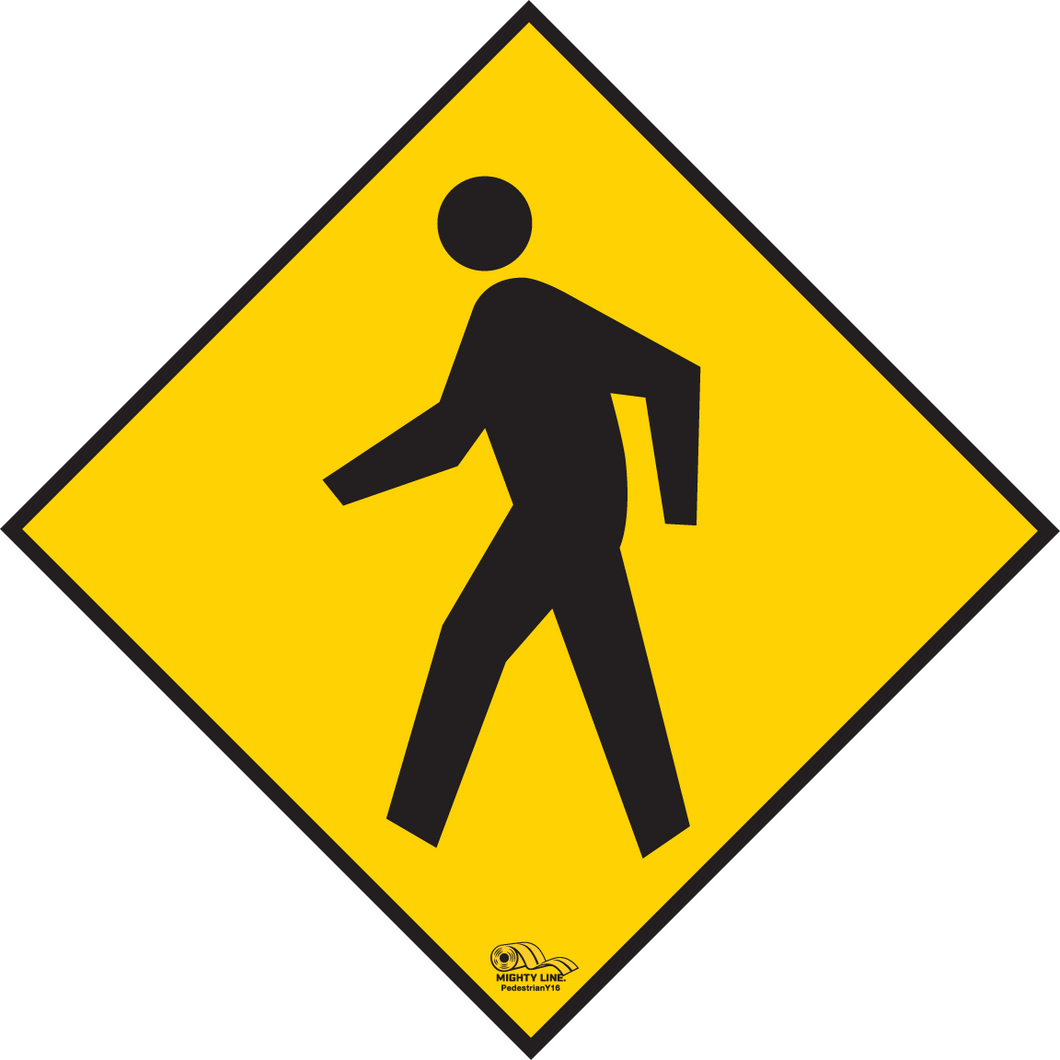 Pedestrian Yellow, Mighty Line Floor Sign, Industrial Strength, 16