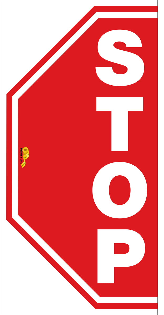 Stop Half Hectagon, Mighty Line Floor Sign, Industrial Strength, 12