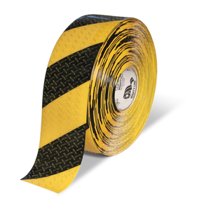 Mighty Line 4" Anti-Slip Yellow and Black Diagonal Color Floor Tape - 100' Roll