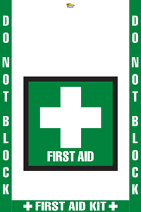 Do Not Block First Aid Floor Marking, OSHA Compliance Kit. 16" sign, 2" wide tape