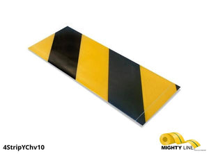 4 Inch Wide Mighty Line Black and Yellow Chevron Segments - Floor Marking - 10" Long Strips - Box of 100